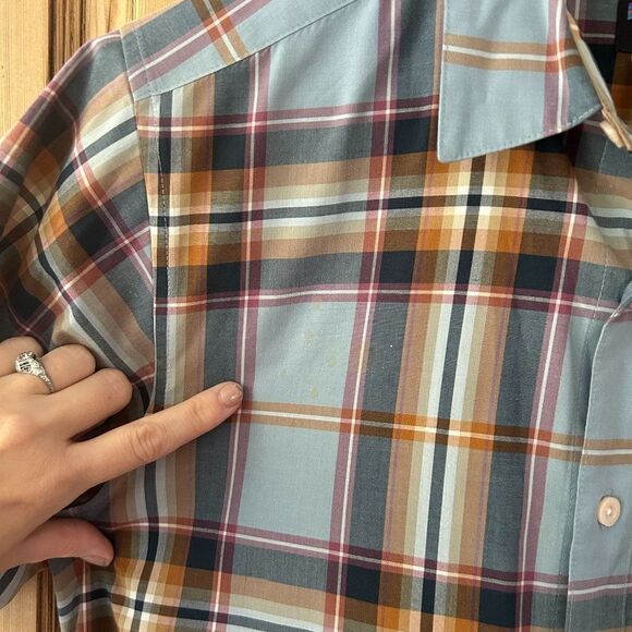 Men's Patagonia Small Fezzman Button Front Shirt Blue Brown Collared - Sm. Flaw - Picture 4 of 9